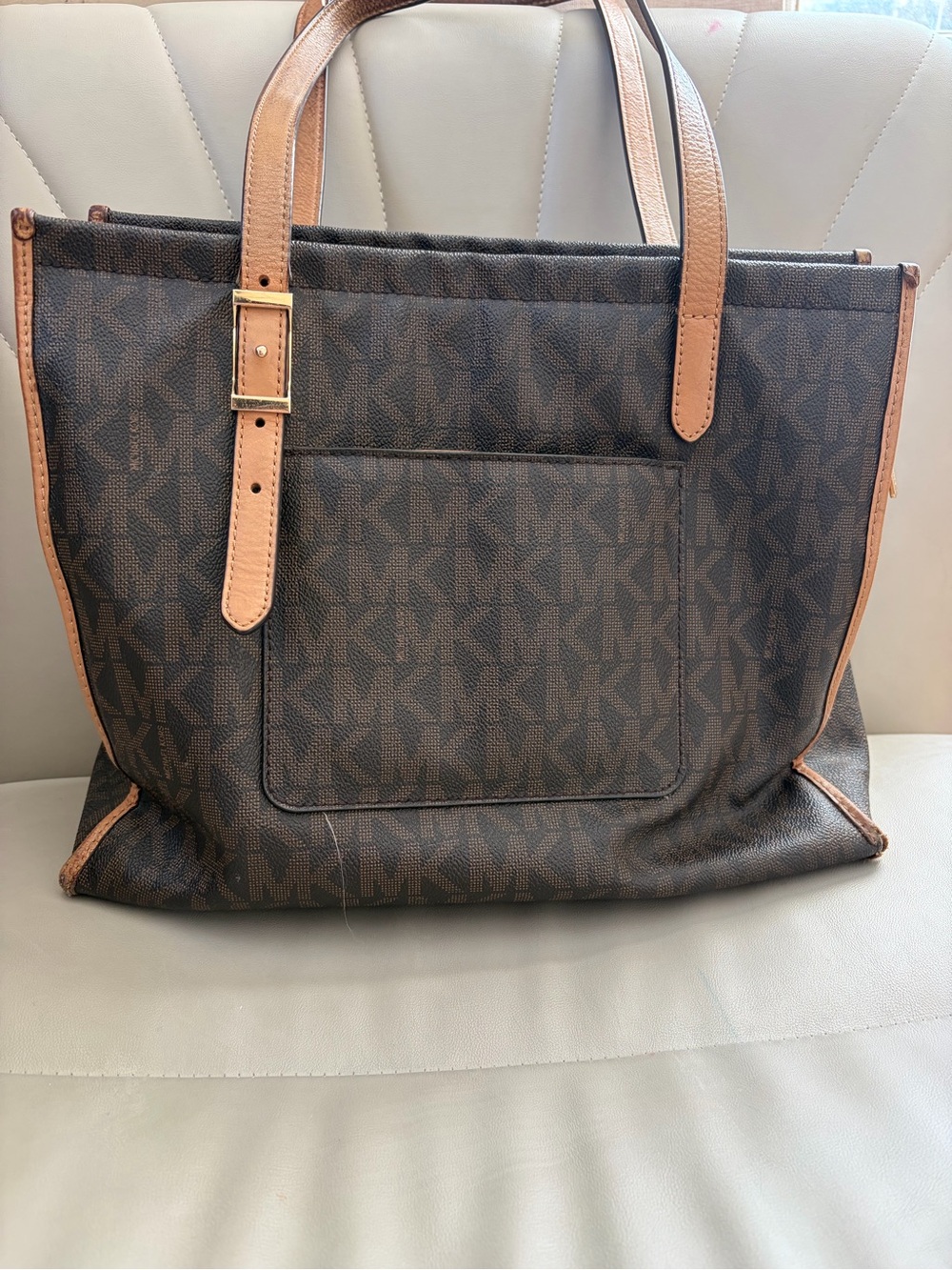 Michael Kors Brown Monogram Tote with Tan Leather Trim